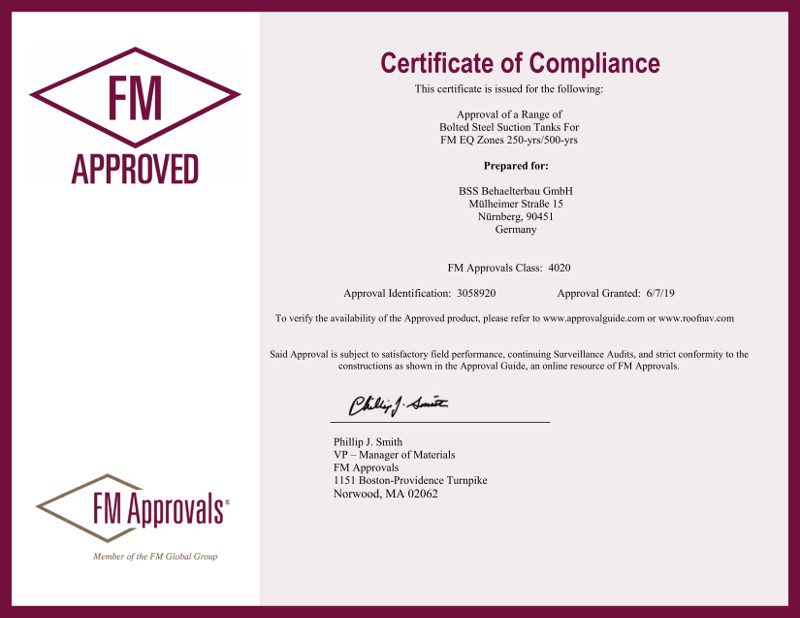 Certificate of Compliance - BSS Behälterbau - 2019