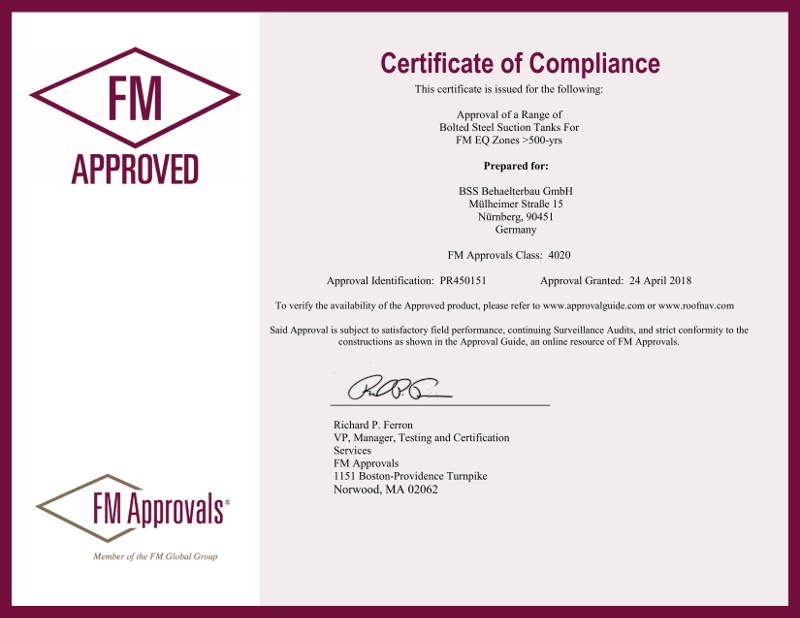 Certificate of Compliance - BSS Behälterbau - 2018